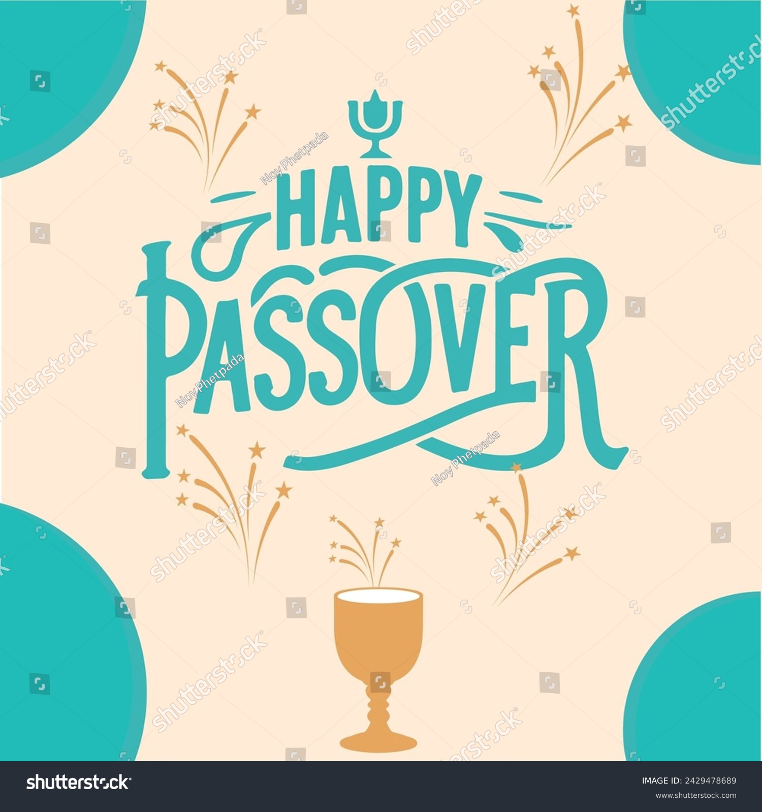 happy Passover text post banner. hand drawing lettering square template background Vector illustration #2429478689