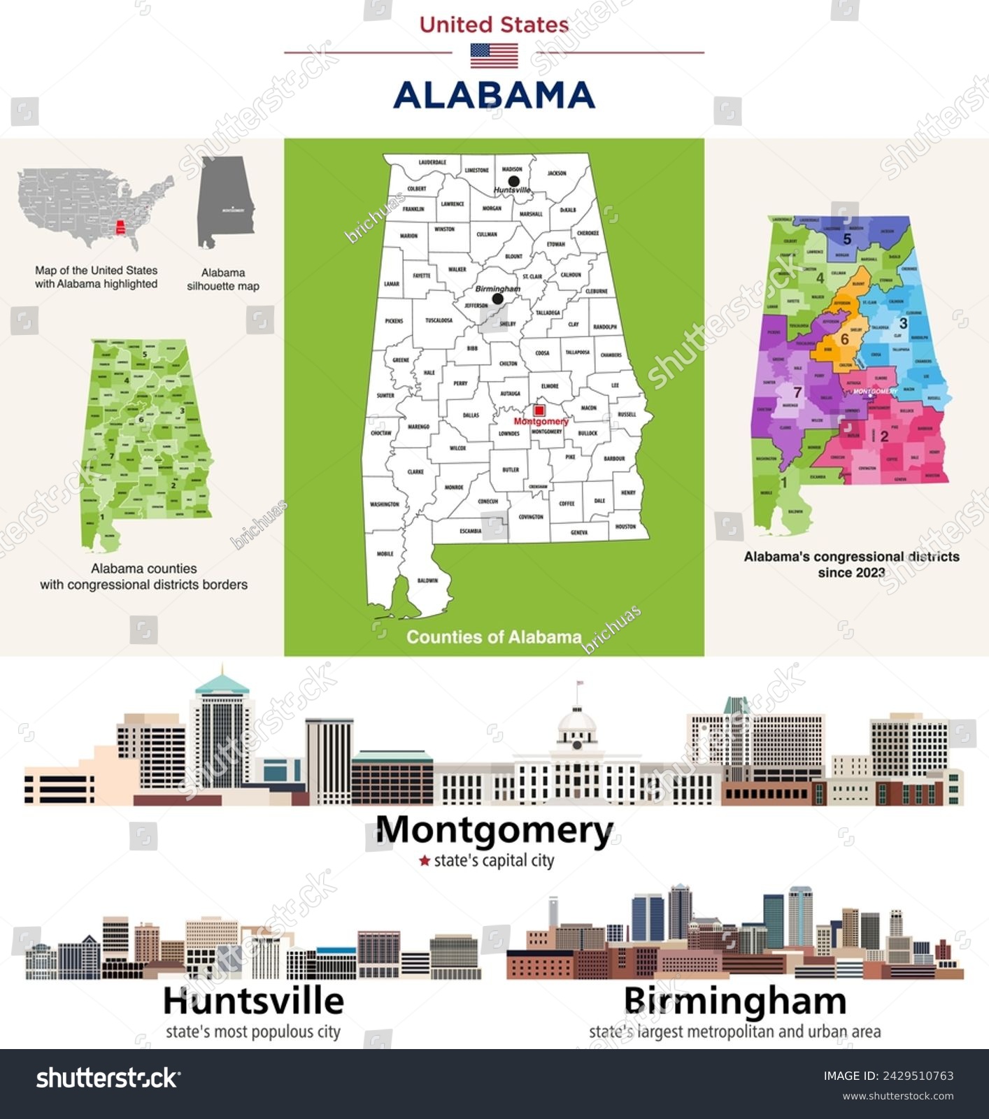 Alabama counties map and congressional districts - Royalty Free Stock ...