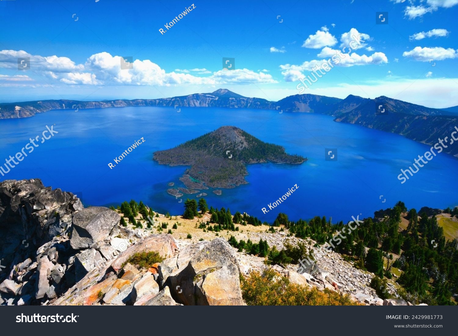 Panoramic view of Crater Lake - the main feature of Crater Lake National Park, the lake partly fills a caldera formed by the collapse of the volcano Mt. Mazama (south-central Oregon, western USA) #2429981773