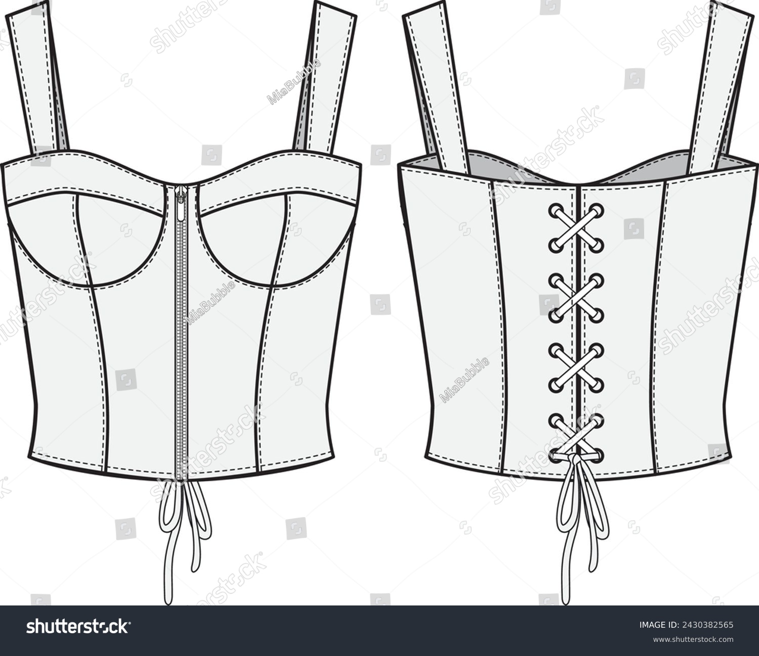 Sports bra, fitted crop top vest, Fashion Flat Sketch Vector Illustration, CAD, Technical Drawing, Flat Drawing, Template, Mockup. #2430382565