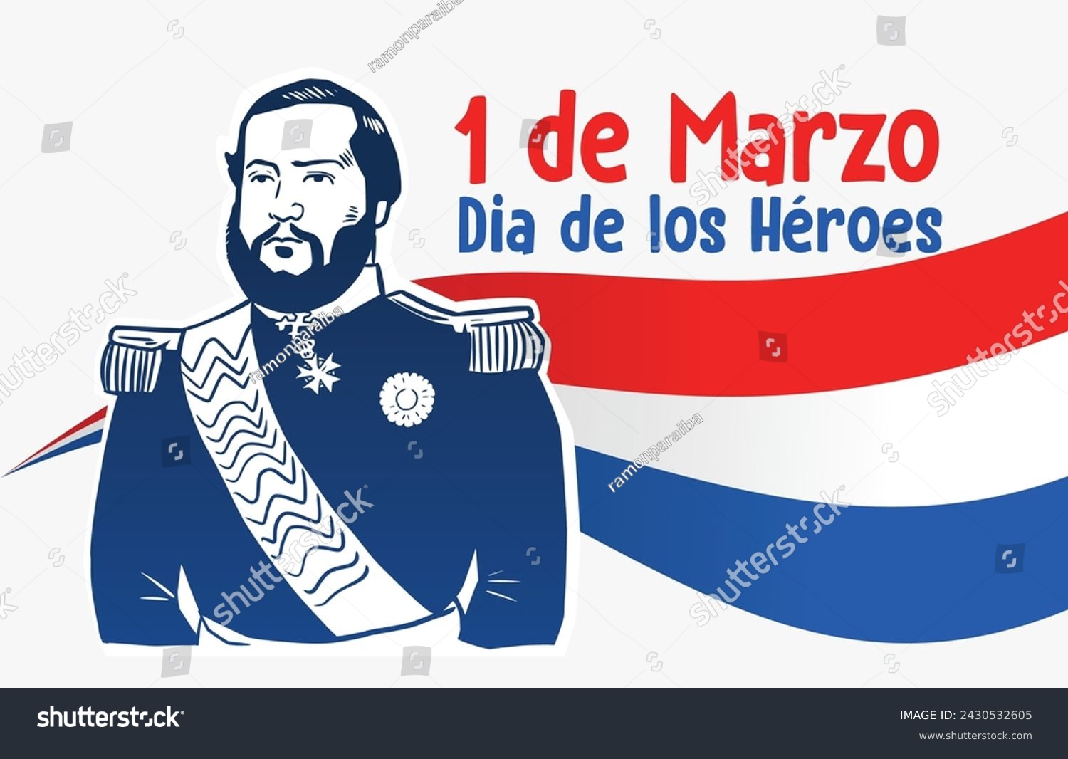 Editable banner alluding to Heroes' Day. March 1, Solano Lopez. #2430532605