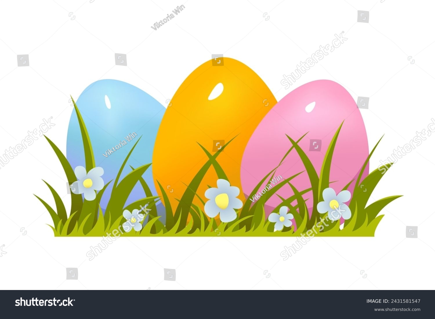 Easter Eggs on Green Grass Isolated. Easter EggHunt Holiday. Vector Illustration in Cartoon Style. #2431581547
