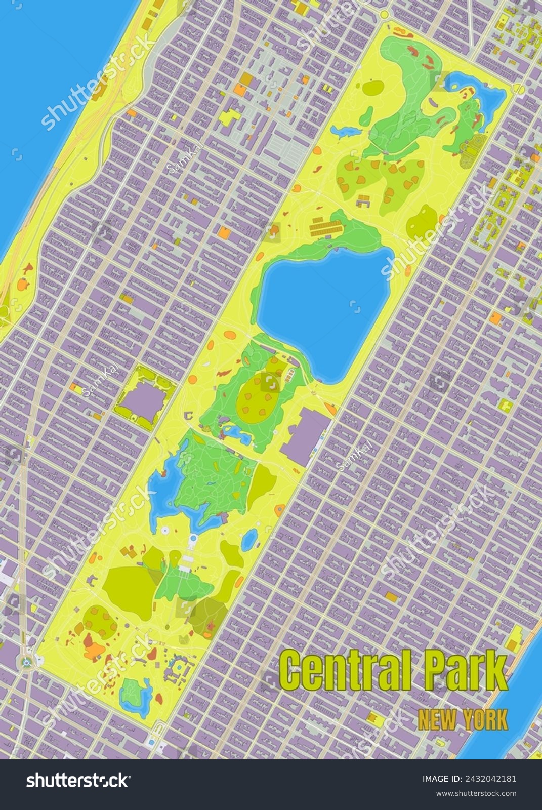 New York Central Park map poster art - Royalty Free Stock Vector 2432042181 - Avopix.com