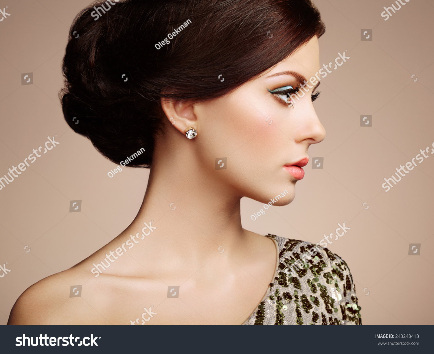 Fashion portrait of elegant woman with magnificent hair. Blonde girl. Perfect make-up #243248413