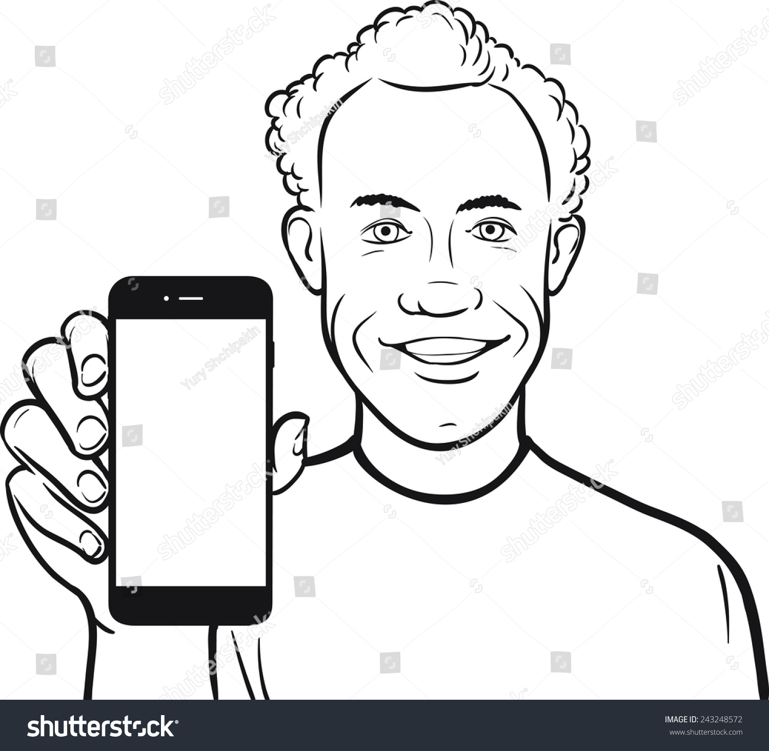 Line Drawing Of Caribbean Man Showing A Mobile Royalty Free Stock Vector 243248572 