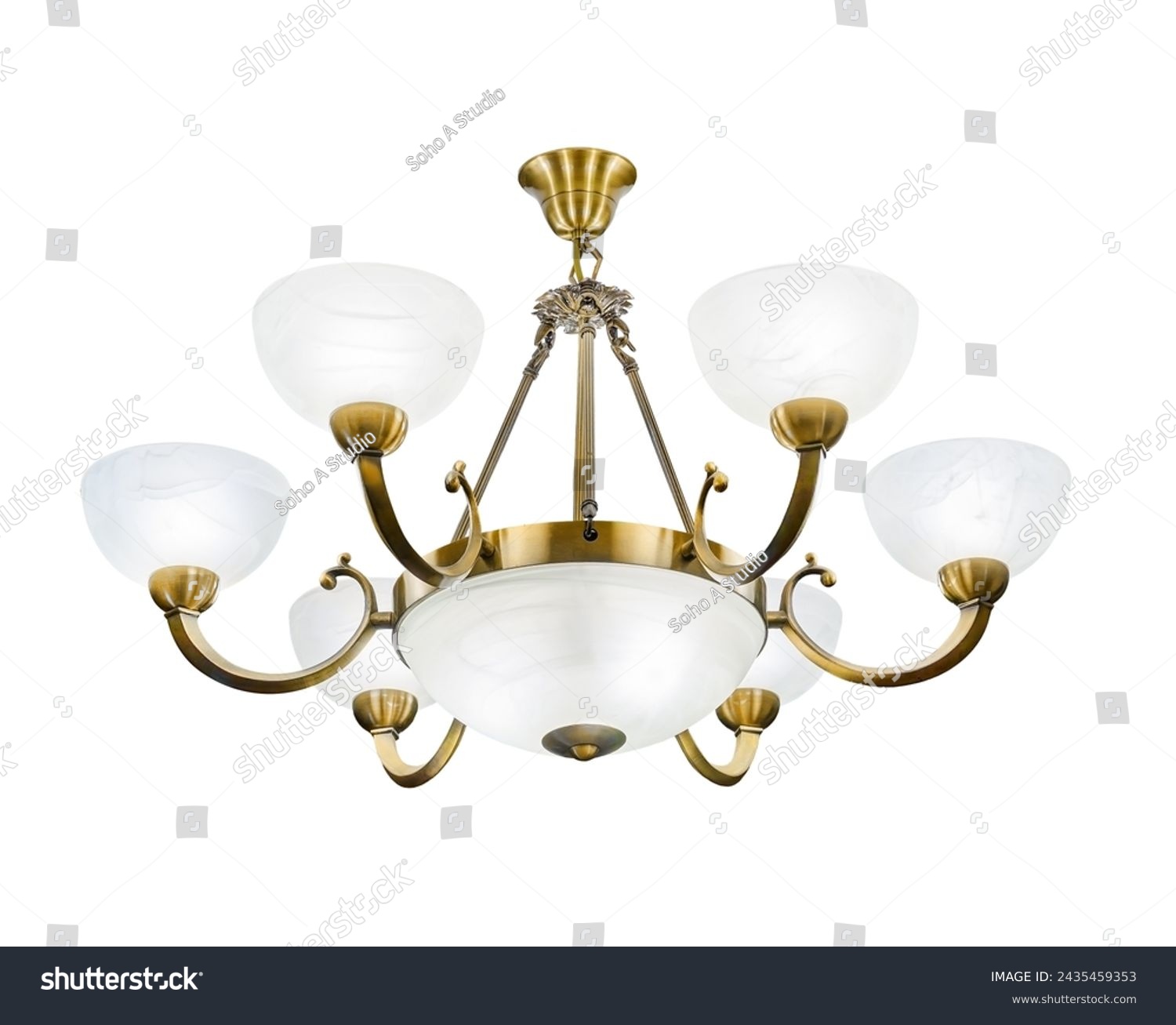 Suspended ceiling chandelier in classic style with bronze or brass fittings Isolated on white background #2435459353