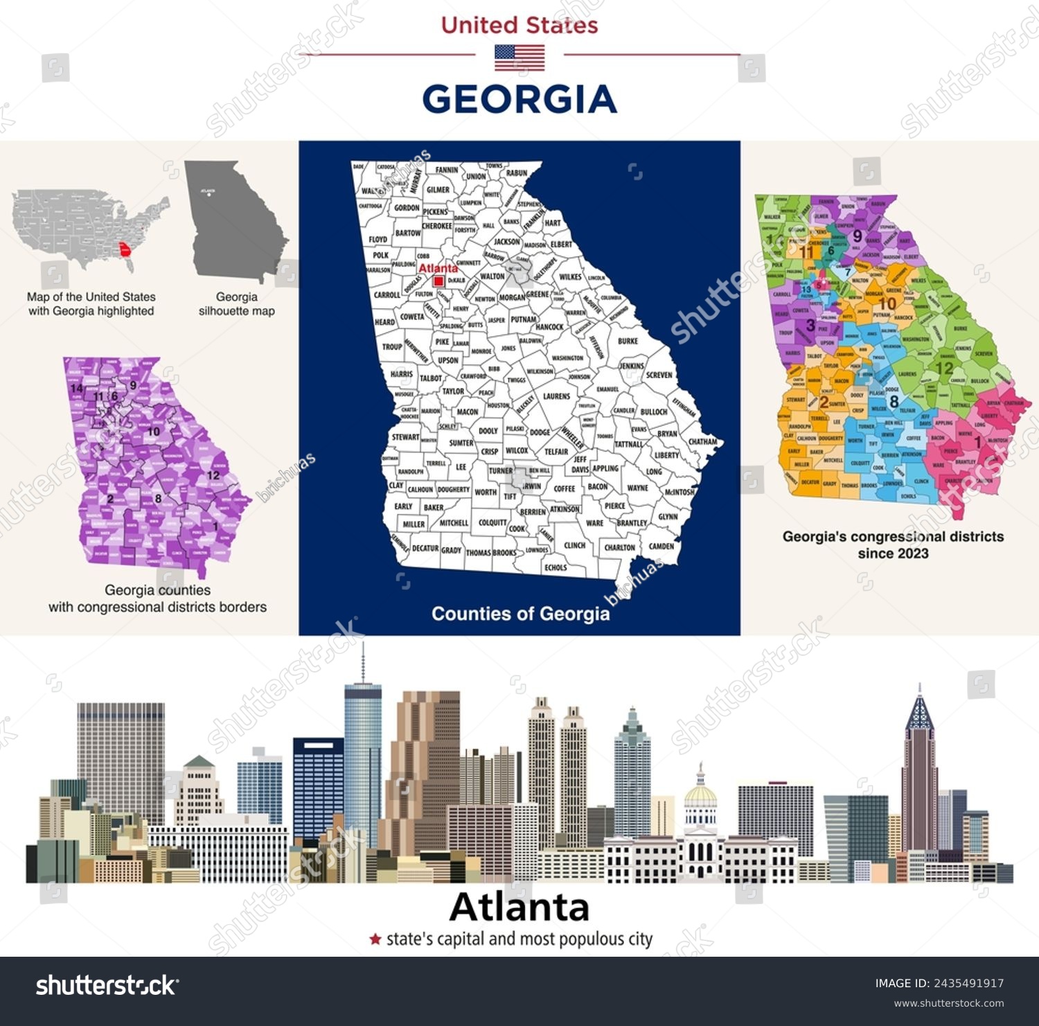 Georgia counties map and congressional districts - Royalty Free Stock ...