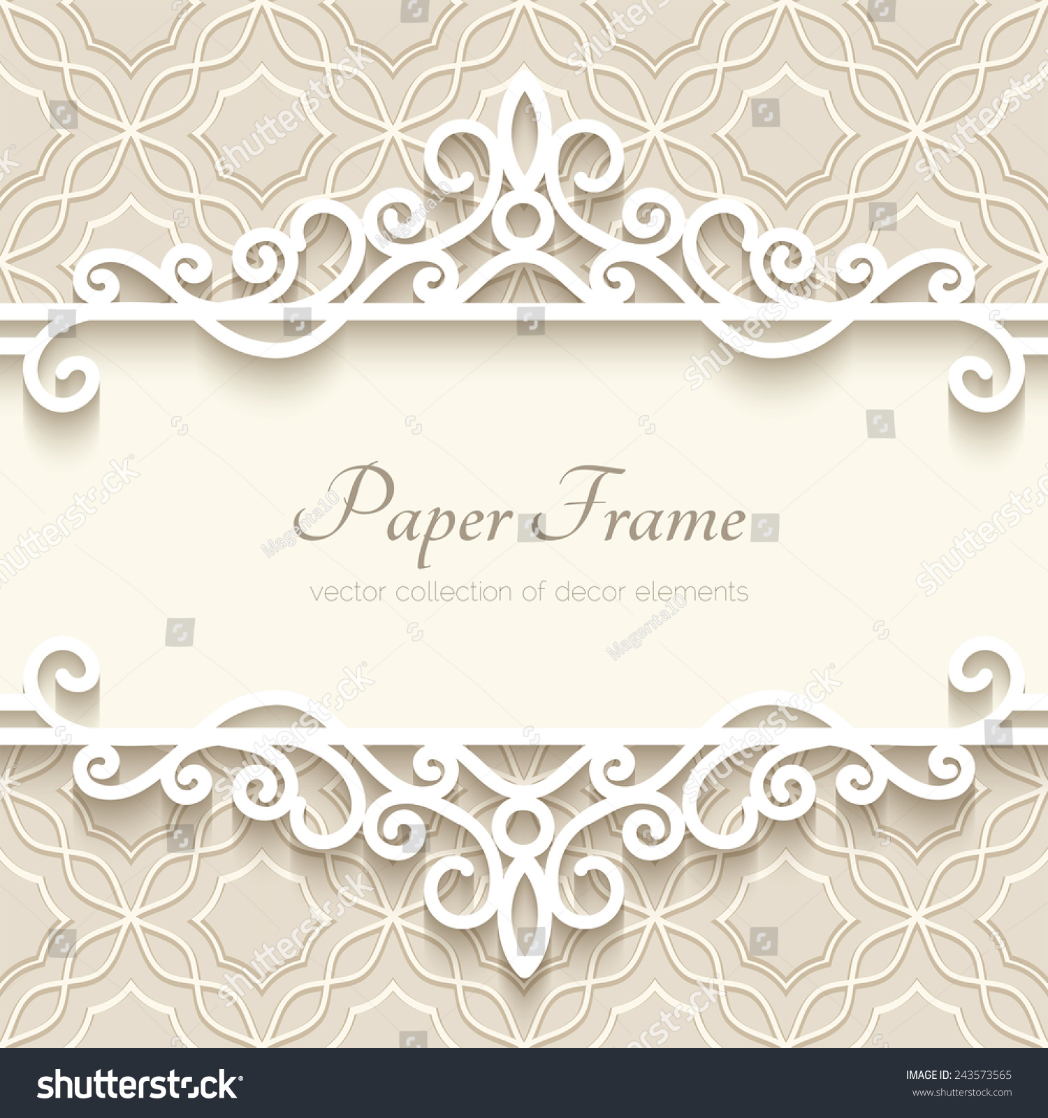 Vintage vector background with paper border decoration, divider, header, ornamental frame template, eps10 #243573565
