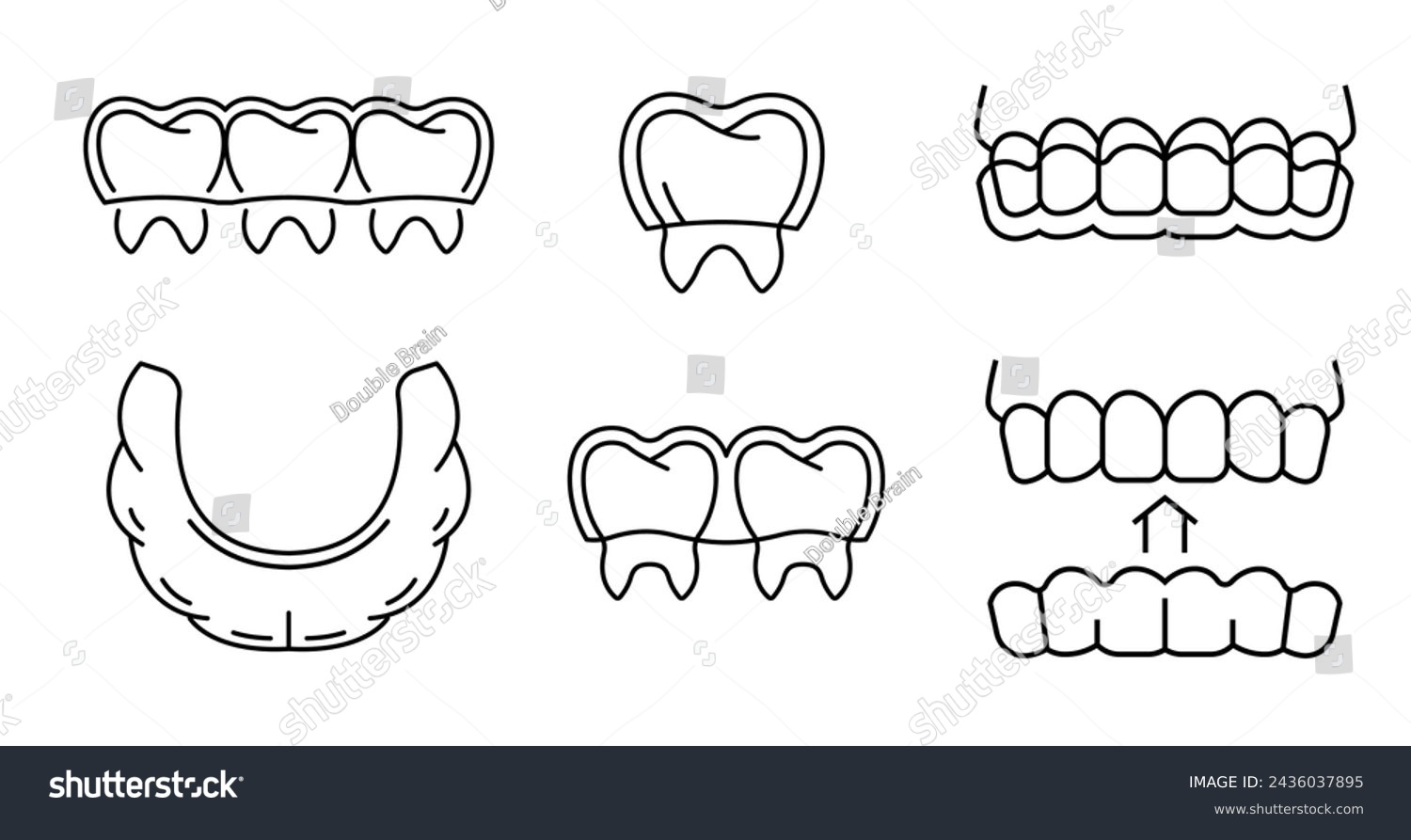 Orthodontic silicone trainer. Invisible braces aligner, retainer. Medical icon, linear pictogram, sign. Editable vector illustration in thin outline style isolated on a white background. #2436037895