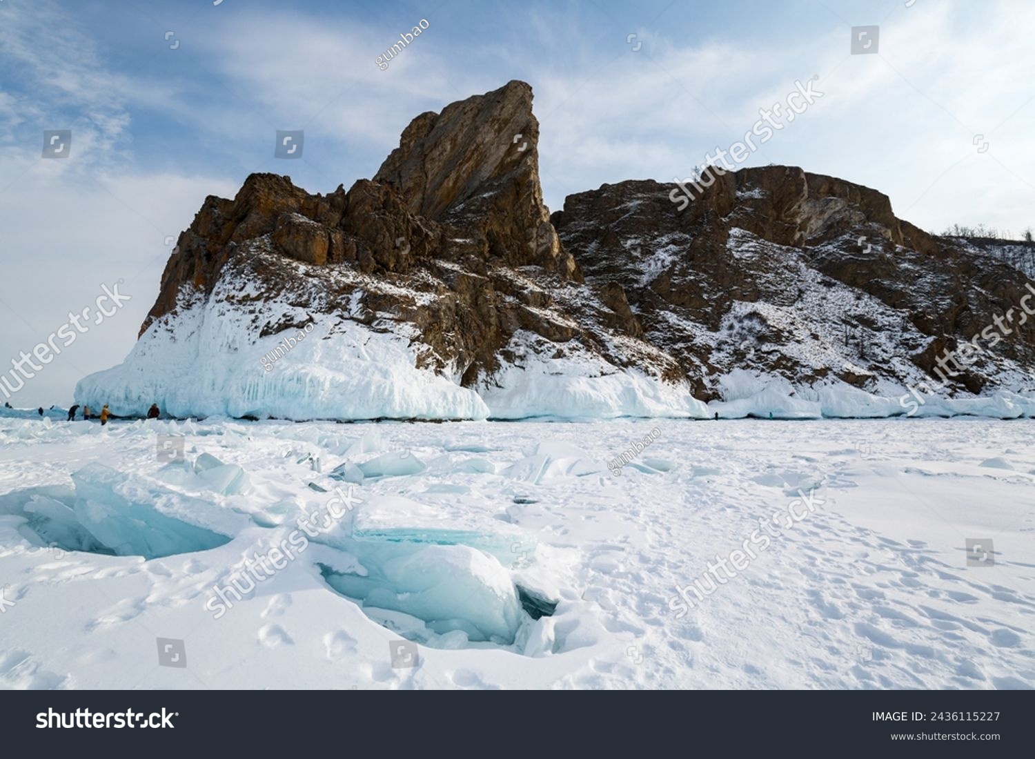 Coast of lake Baikal in winter, the deepest and largest freshwater lake by volume in the world, located in southern Siberia, Russia #2436115227