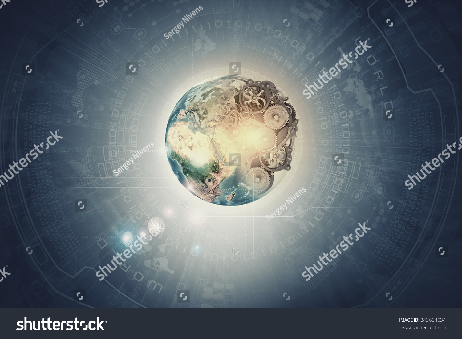 Earth planet on digital background. Elements of this image are furnished by NASA #243664534