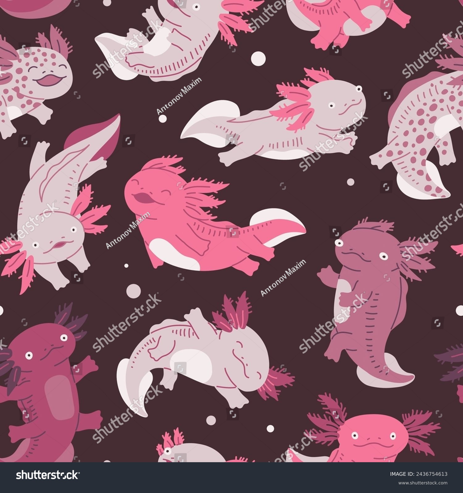 Cute Pink Axolotls Are Swimming On Seamless Royalty Free Stock Vector 2436754613 6657