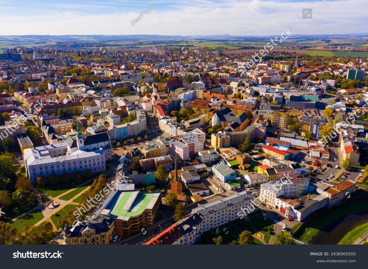 Aerial view of picturesque Czech town Opava, Moravian-Silesian Region #2436905505