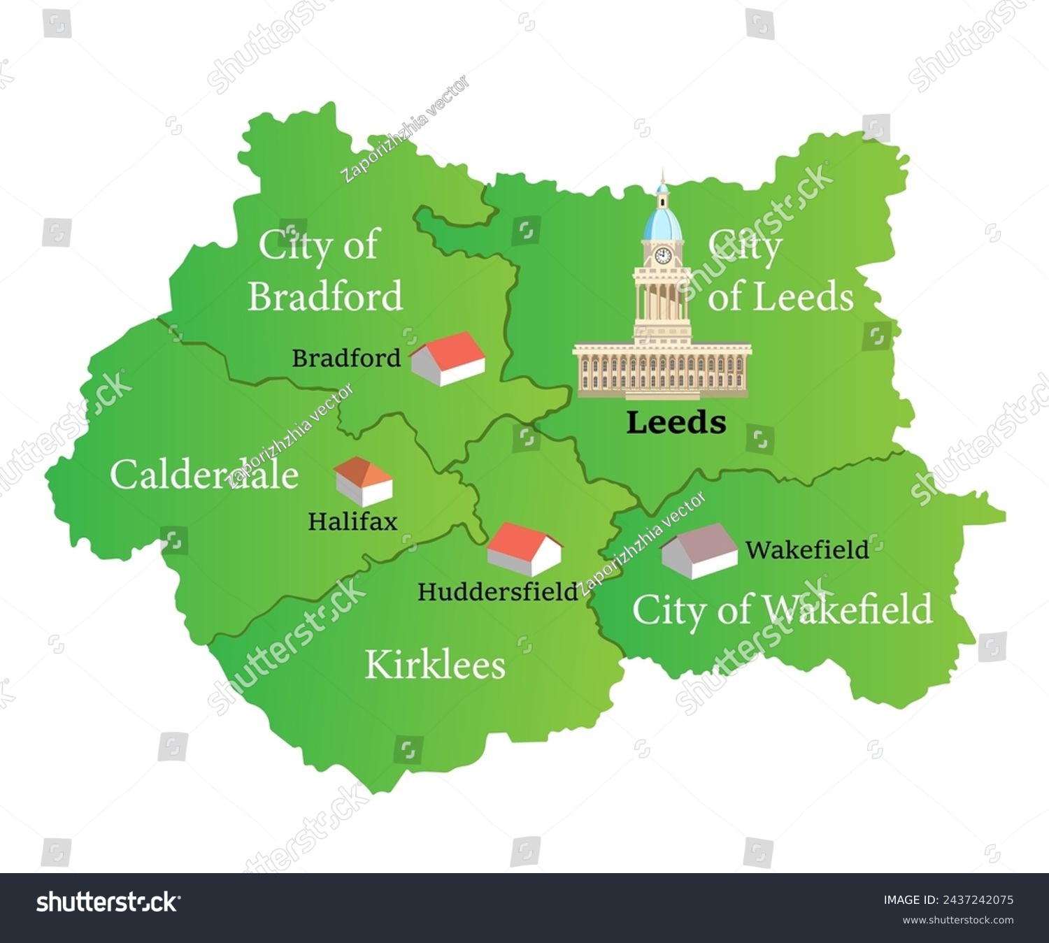 Counties of England. West Yorkshire Map on white - Royalty Free Stock ...