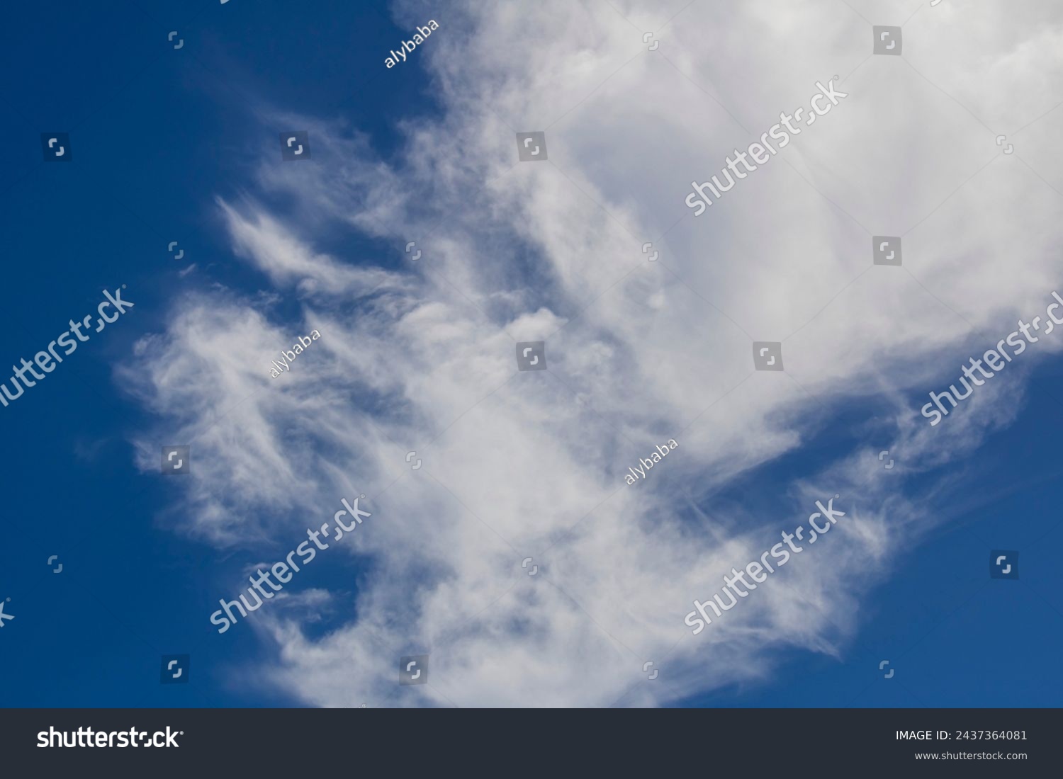 Fluffy white cumulus clouds with some cumulostratus formations on a late summer afternoon are contrasted against the azure blue Australian sky.  #2437364081