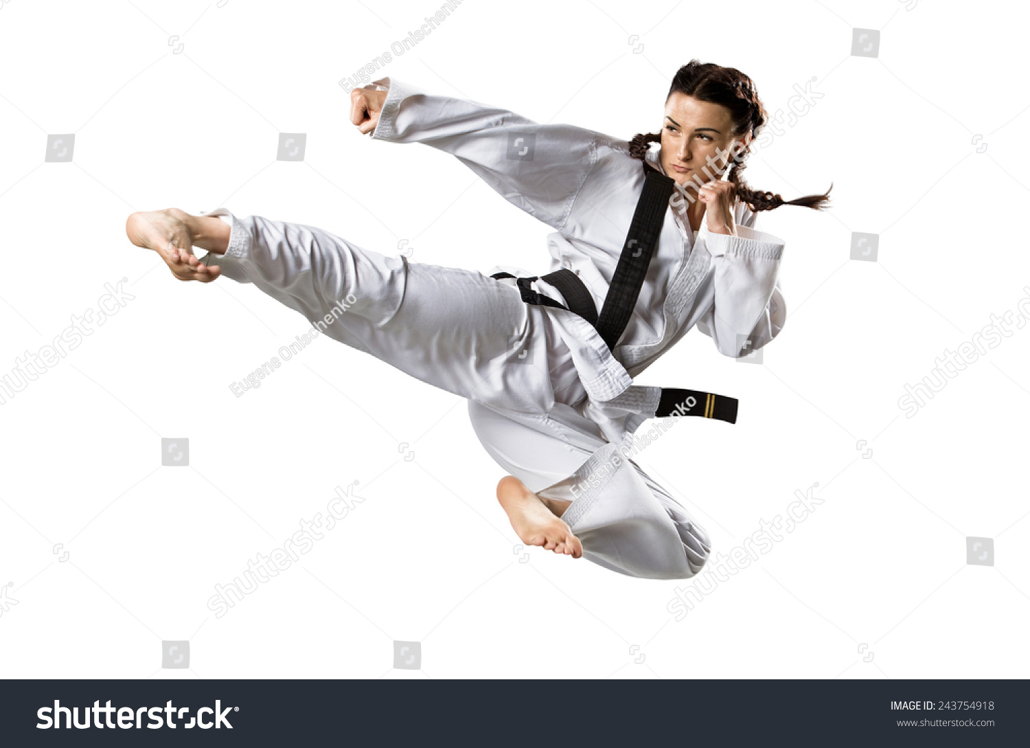 Professional female karate fighter isolated on the white background #243754918