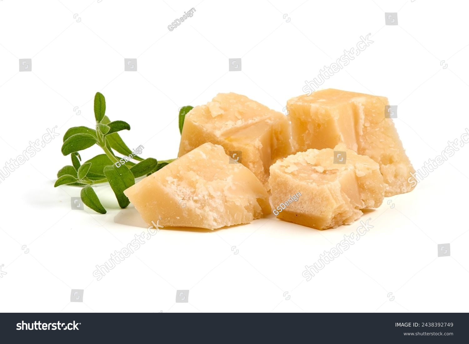 Parmesan cheese chunks, hard cheese, isolated on white background #2438392749