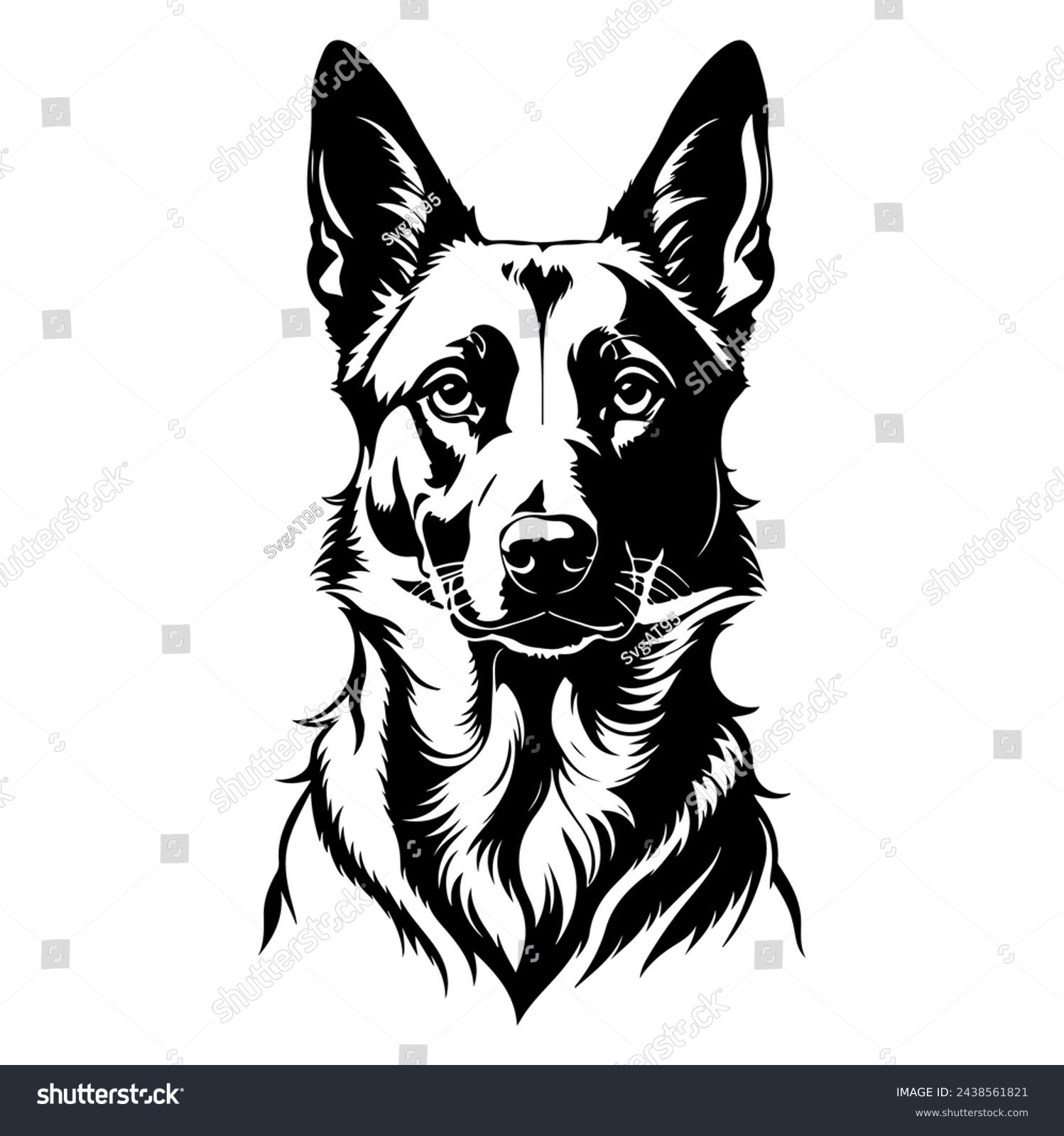 Portrait of a Belgian Malinois Dog Vector isolated on white background, Dog Silhouettes. #2438561821