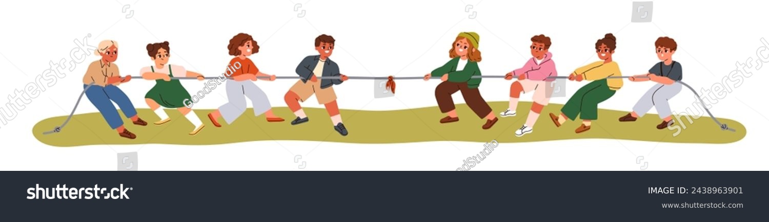 Kids in tug of war game. Childrens teams pulling - Royalty Free Stock ...