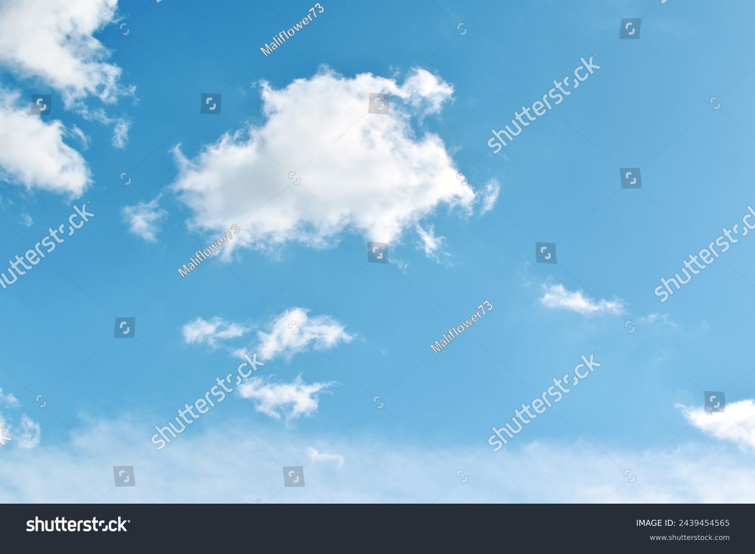 Blue sky with white fluffy cloud. Cumulus clouds background. Beautiful sky in the morning. Cloudscape backdrop. Summer spring autumn winter sky. Freedom of life concept.  #2439454565