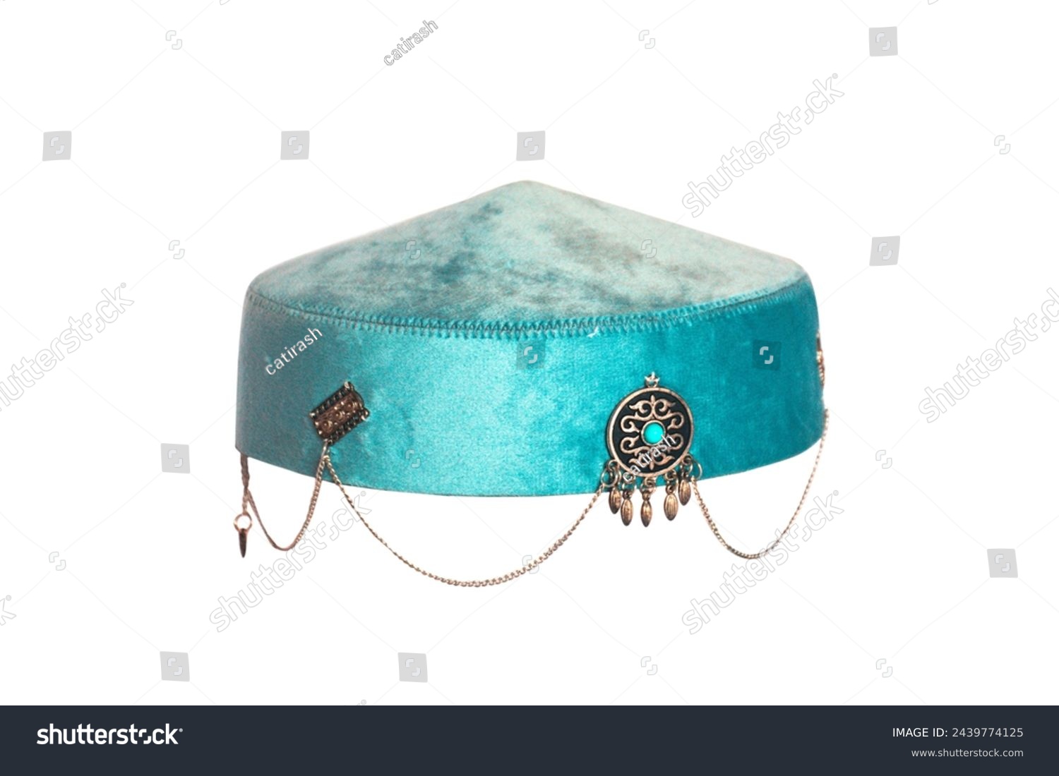 Kazakh national hat takiya or tubeteika - traditional Kazakh headwear. Modern qazaq hat. Traditional Kazakh headwear isolated on white background. #2439774125