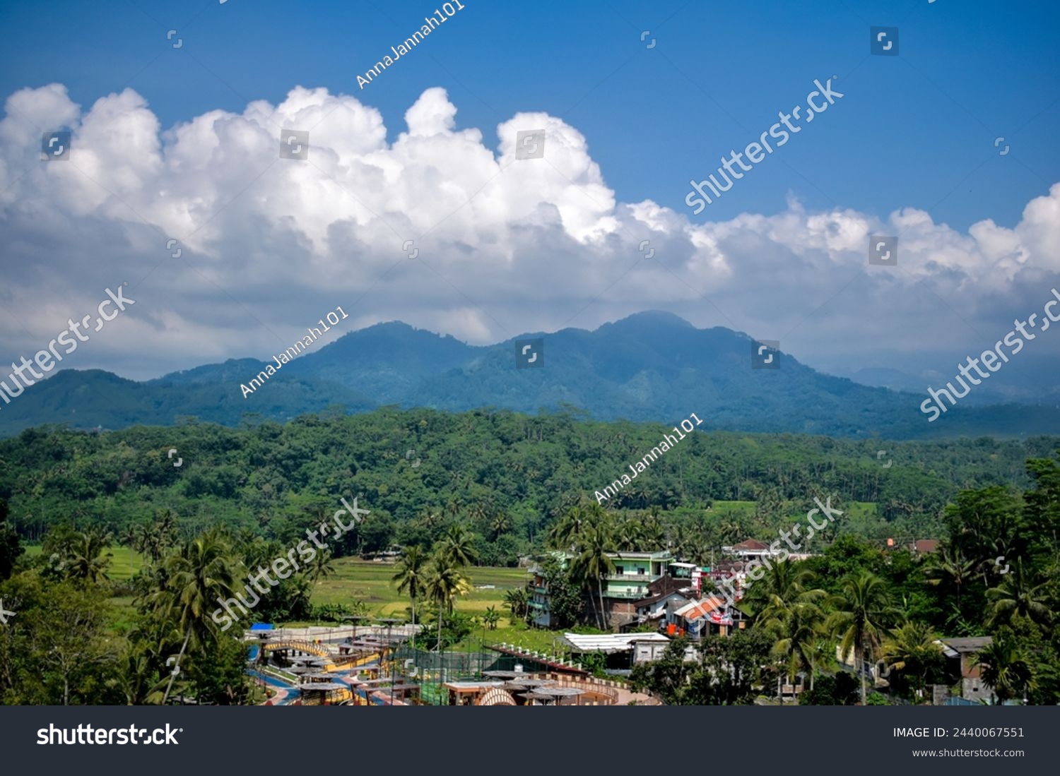 Aerial Mountain of tidar and Village with cloudy blue sky #2440067551