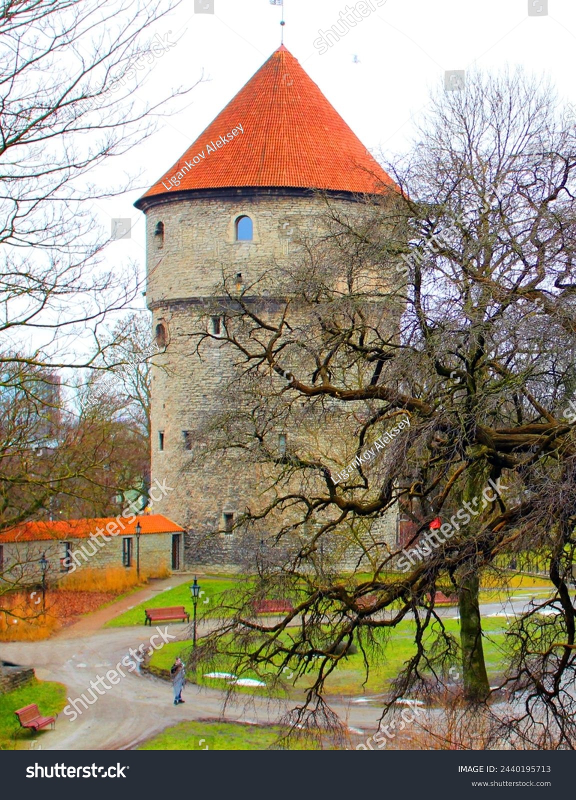 A medieval castle in the historical center of Tallinn. The Estonian architecture of antiquity. The fort is a defensive structure in the old town. #2440195713