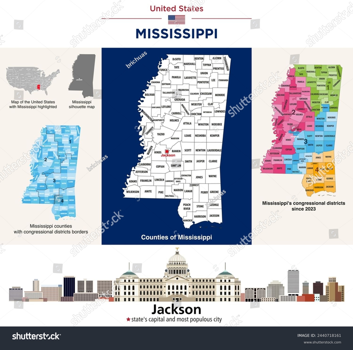 Mississippi Counties Map And Congressional Royalty Free Stock Vector Avopix 2440718161