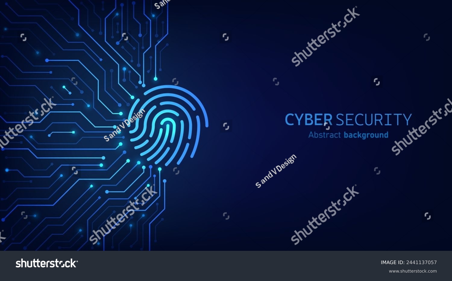 Fingerprint scanning on circuit board. secure system concept with a fingerprint. Cyber security technology concept abstract background futuristic Hi-tech style. Vector and Illustration.  #2441137057