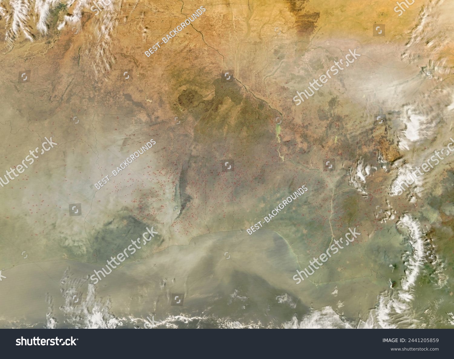 Dust and fires across Central Africa. Dust and fires across Central Africa. Elements of this image furnished by NASA. #2441205859