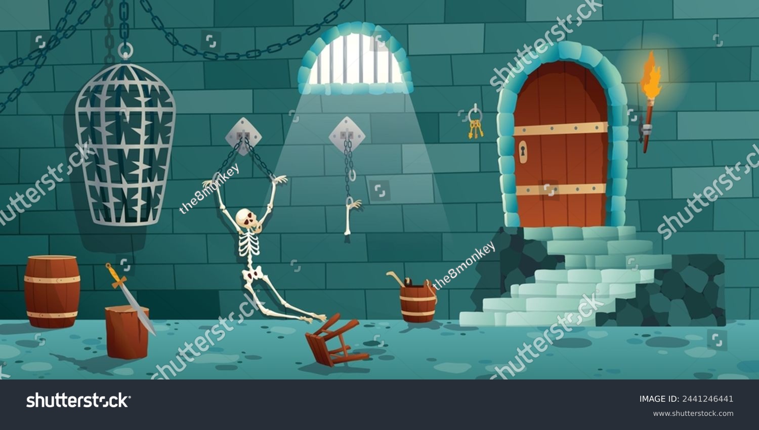 Vector cartoon medieval prison, torture objects. - Royalty Free Stock ...