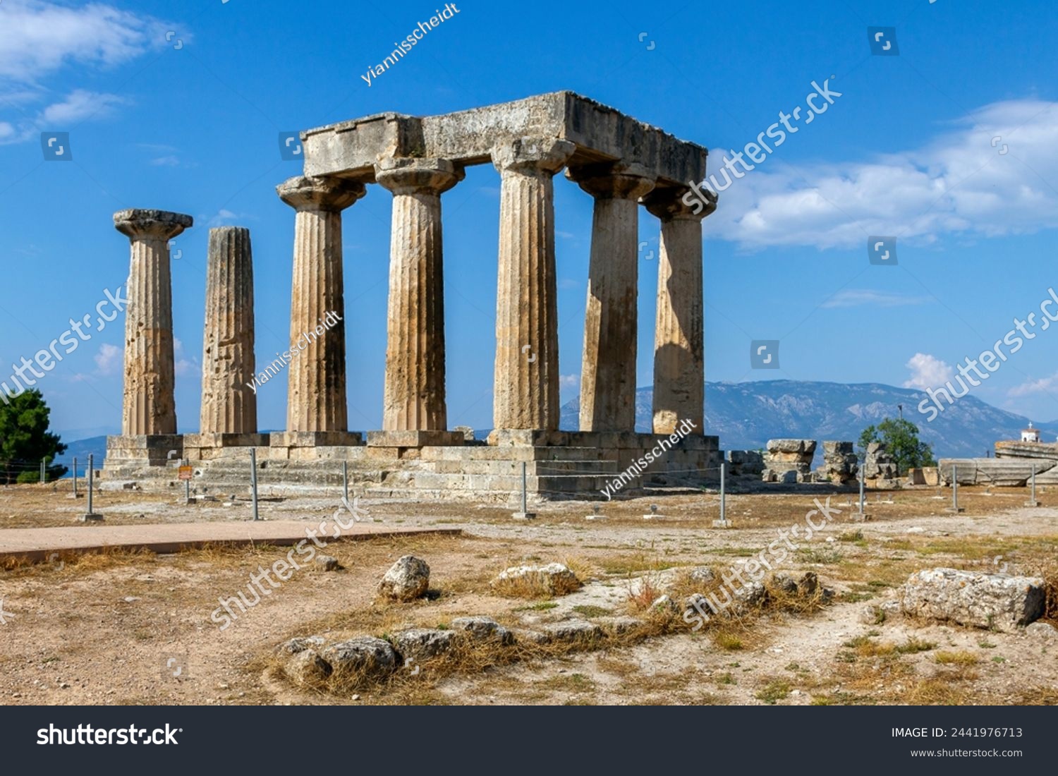 The archaic temple of Apollo, in ancient Corinth, Greece. It was built with monolithid doric columns, around 530 BC. #2441976713