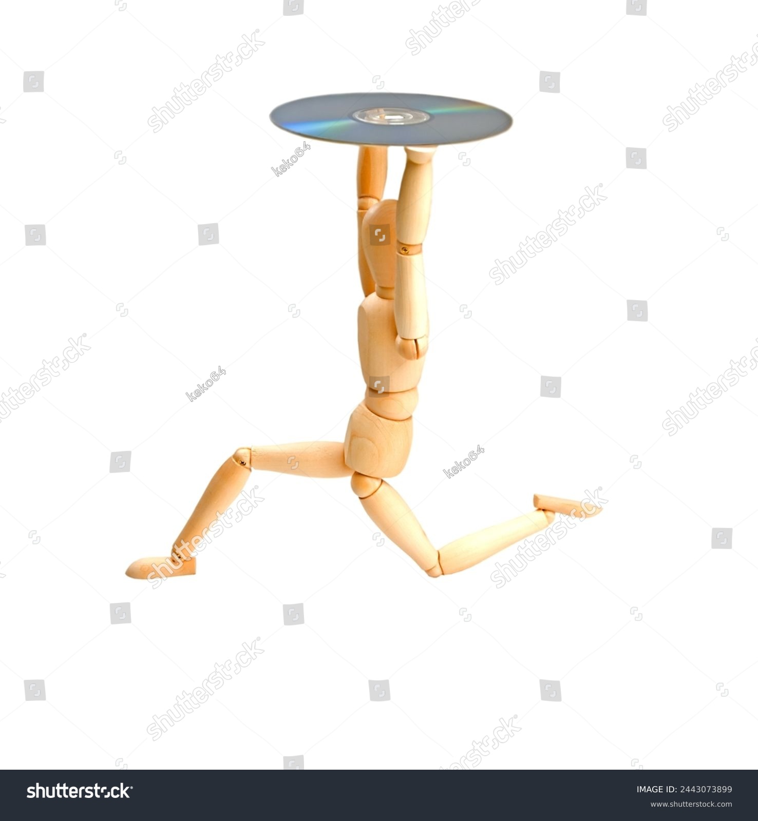 wood mannequin with CD-rom on white background #2443073899