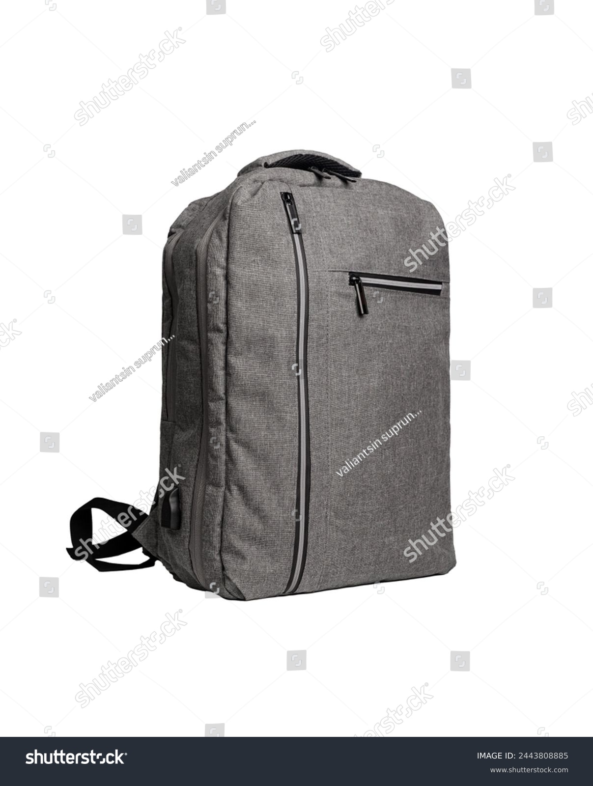 Gray backpack, school bag isolated on white background. #2443808885