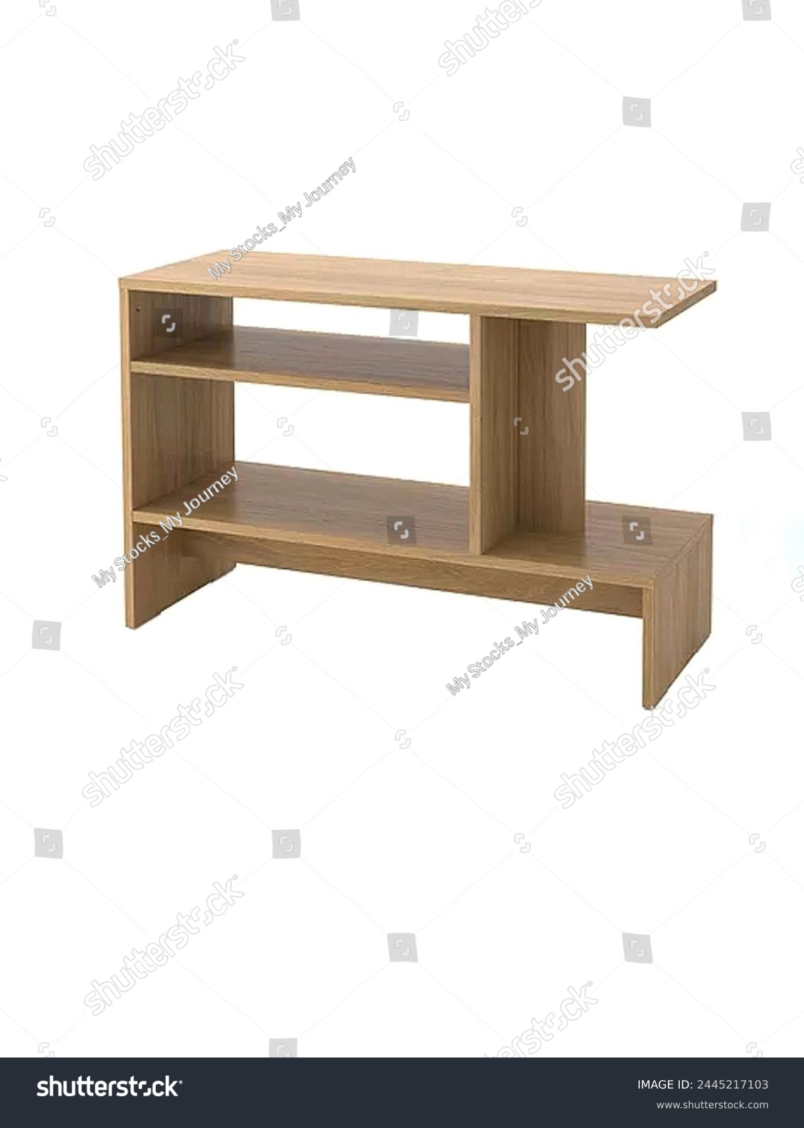 Furniture. Side table, rectangular top with three storeys made of oakwood in brown color. #2445217103