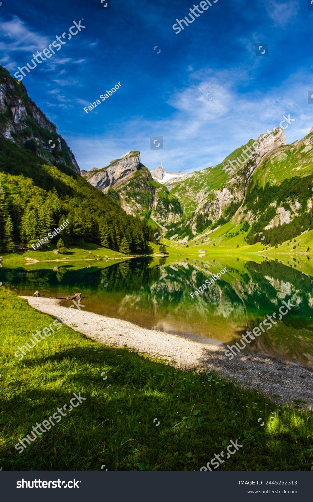 Beautiful Mountain Lake Seealpsee in the European Alps of Switzerland - 4K #2445252313