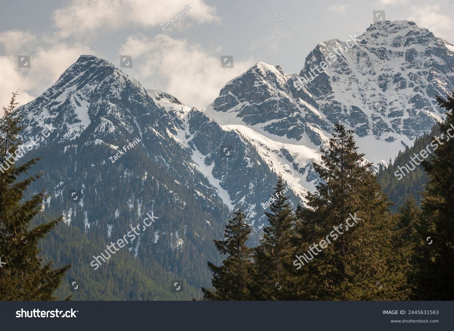 View of the Snow Covered Mountain Peaks and Forest at North Cascades National Park in Washington State, USA #2445631563