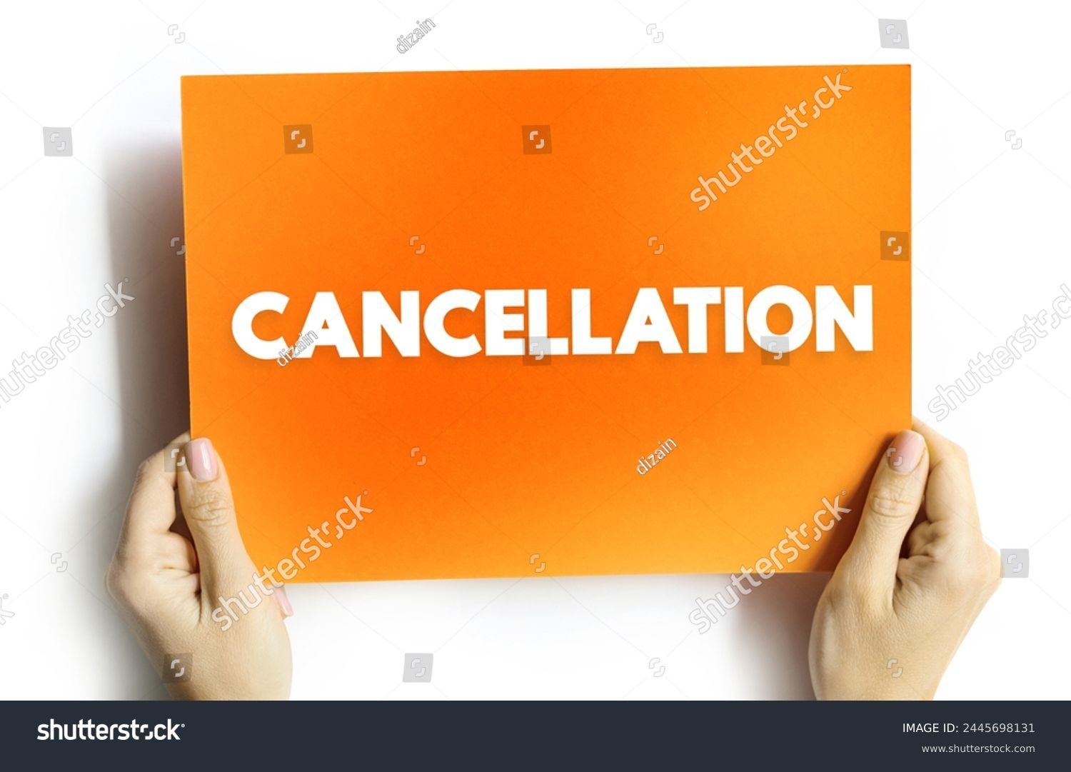 Cancellation - the action of cancelling something, text concept on card #2445698131