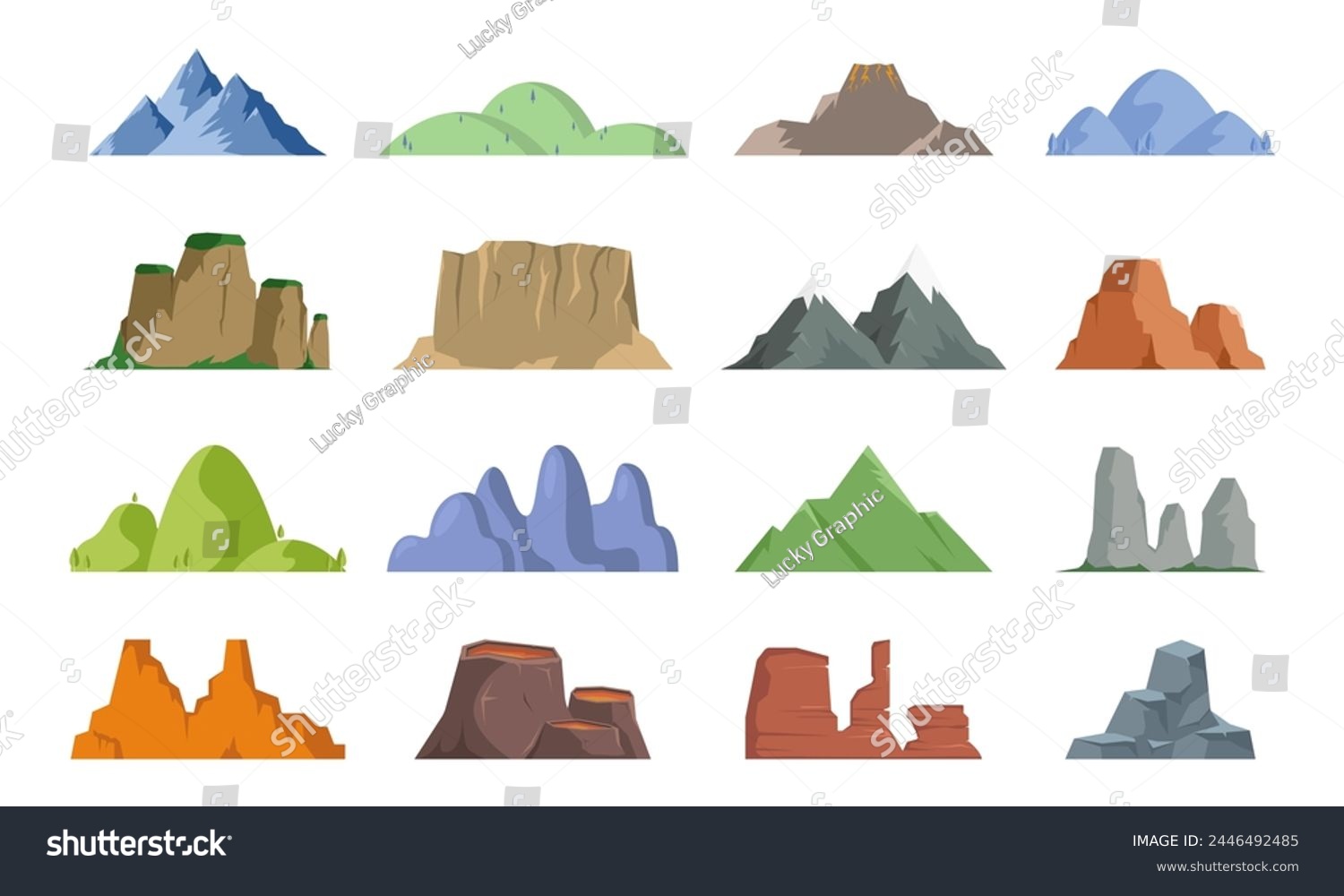 Vector set of isolated snowy mountains, mountain - Royalty Free Stock ...