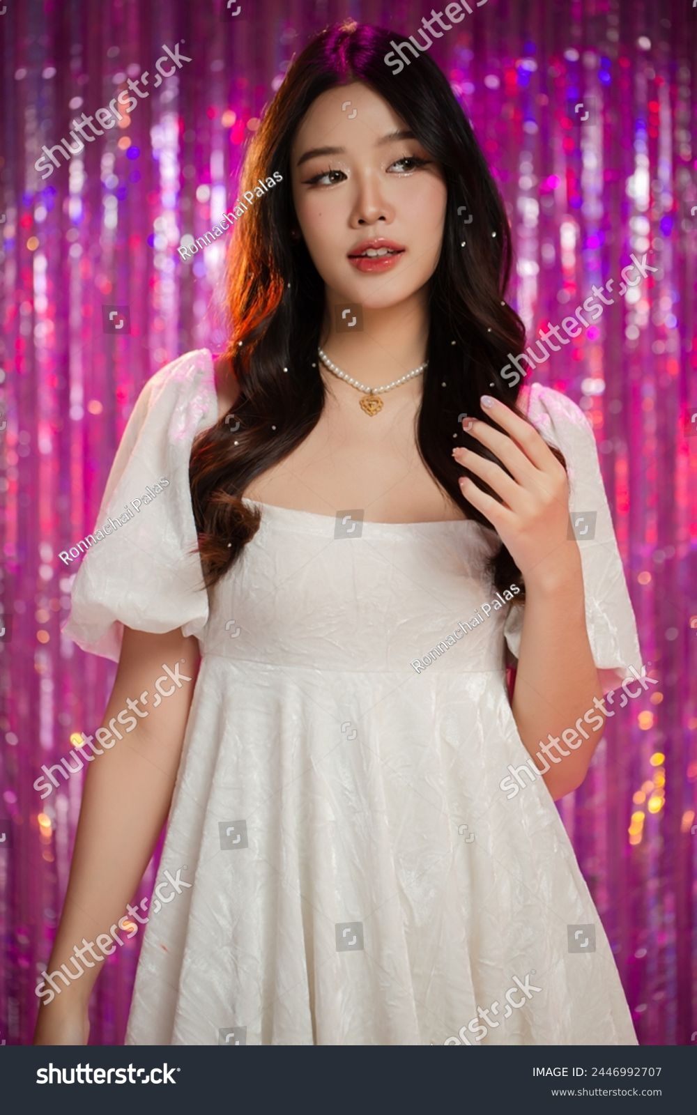 Happy beautiful Asian girl in princess dress. Birthday princess photography theme is popular in social network. #2446992707