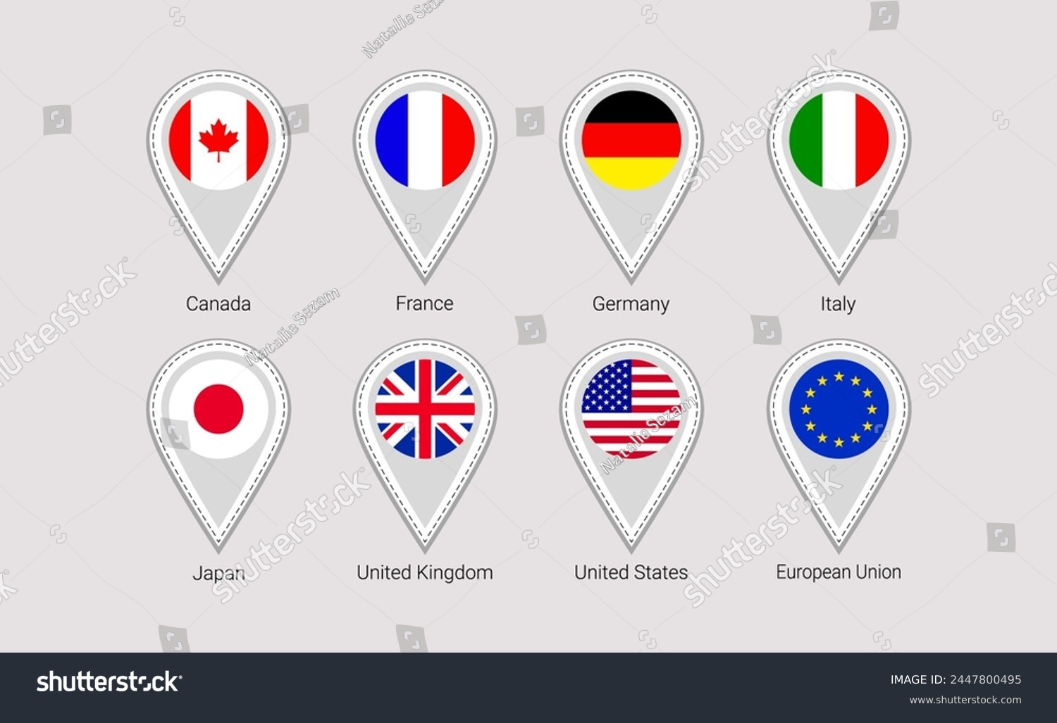 Big seven flags maps pins isolated icons vector - Royalty Free Stock ...