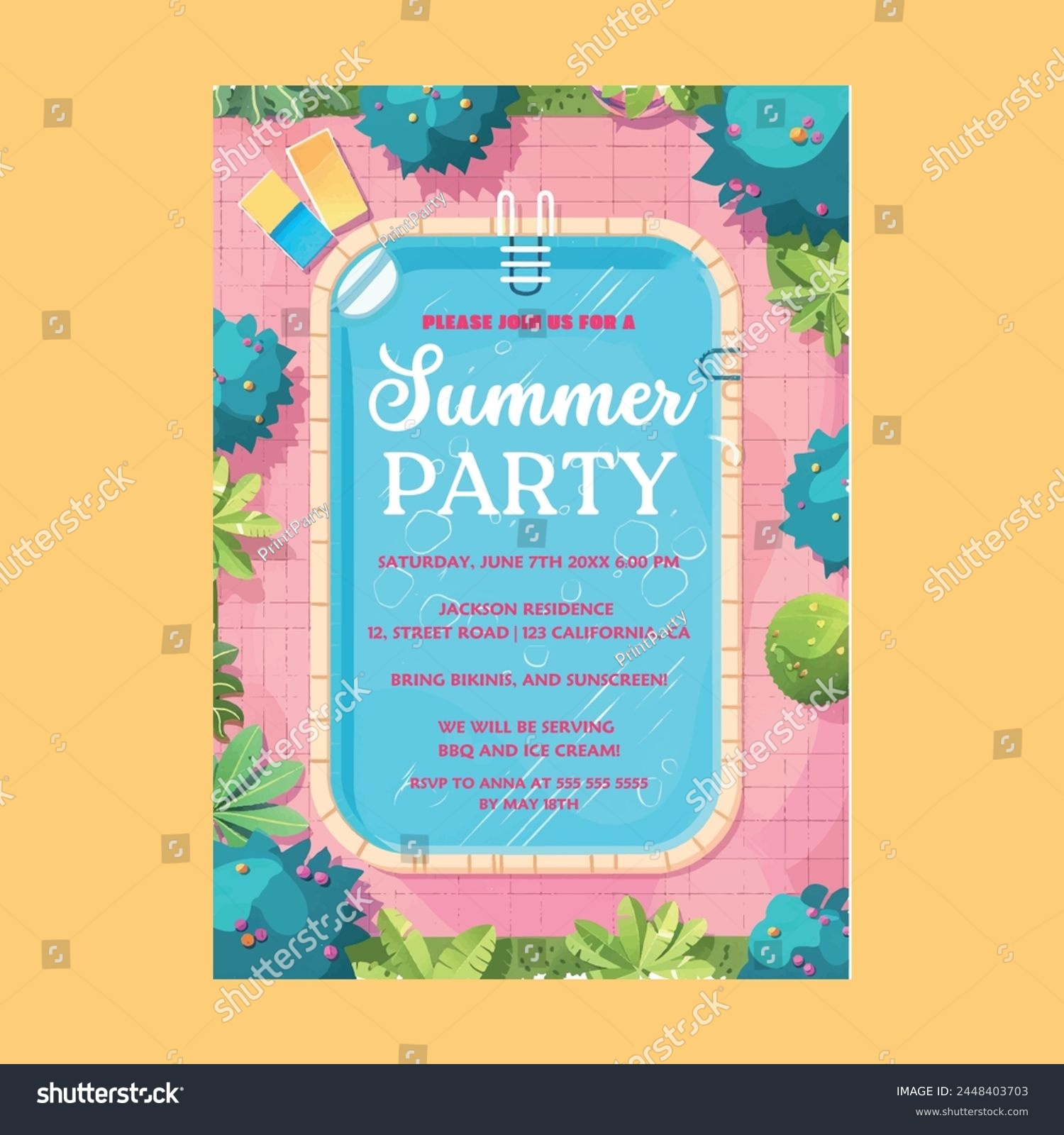 Tropical Pool Party Summer Invitation - Royalty Free Stock Vector ...