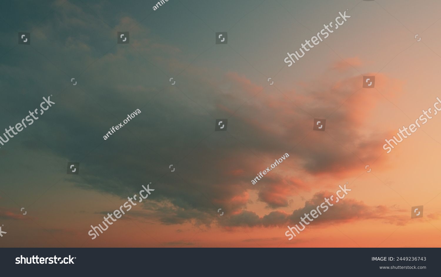 Sunset Blue Sky With Pink Clouds. Summer Paradise Dreamy Concept. Graphic Resources. #2449236743