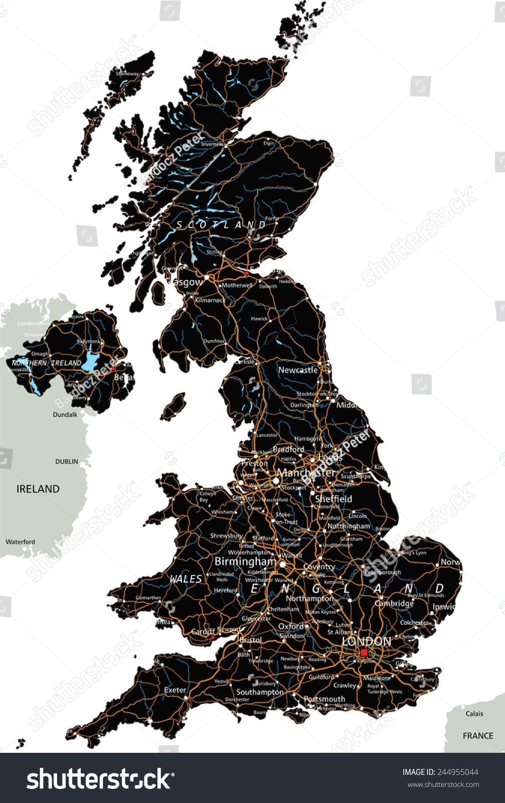 High detailed United Kingdom road map with - Royalty Free Stock Vector ...