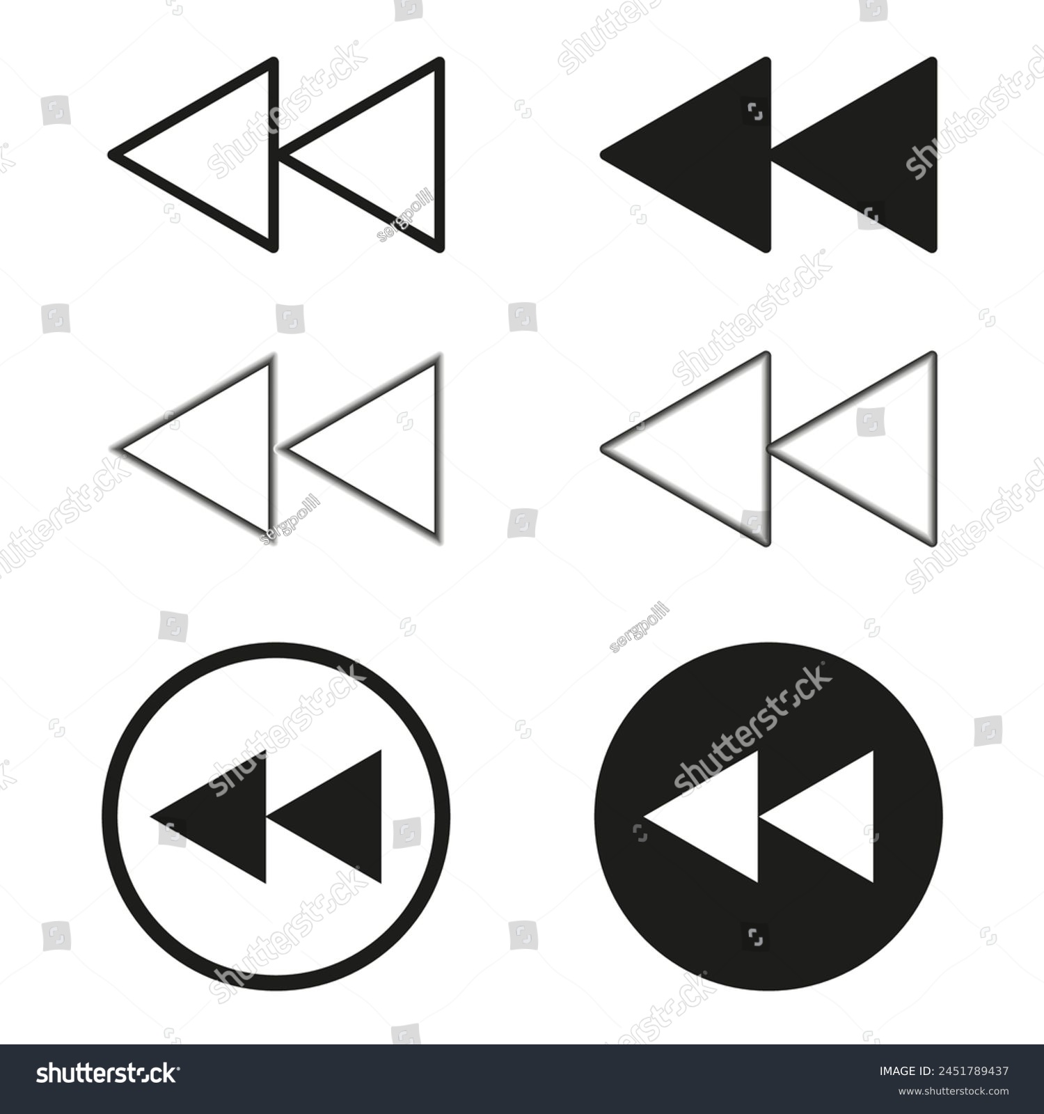 Set of black and white rewind symbols. Media - Royalty Free Stock ...