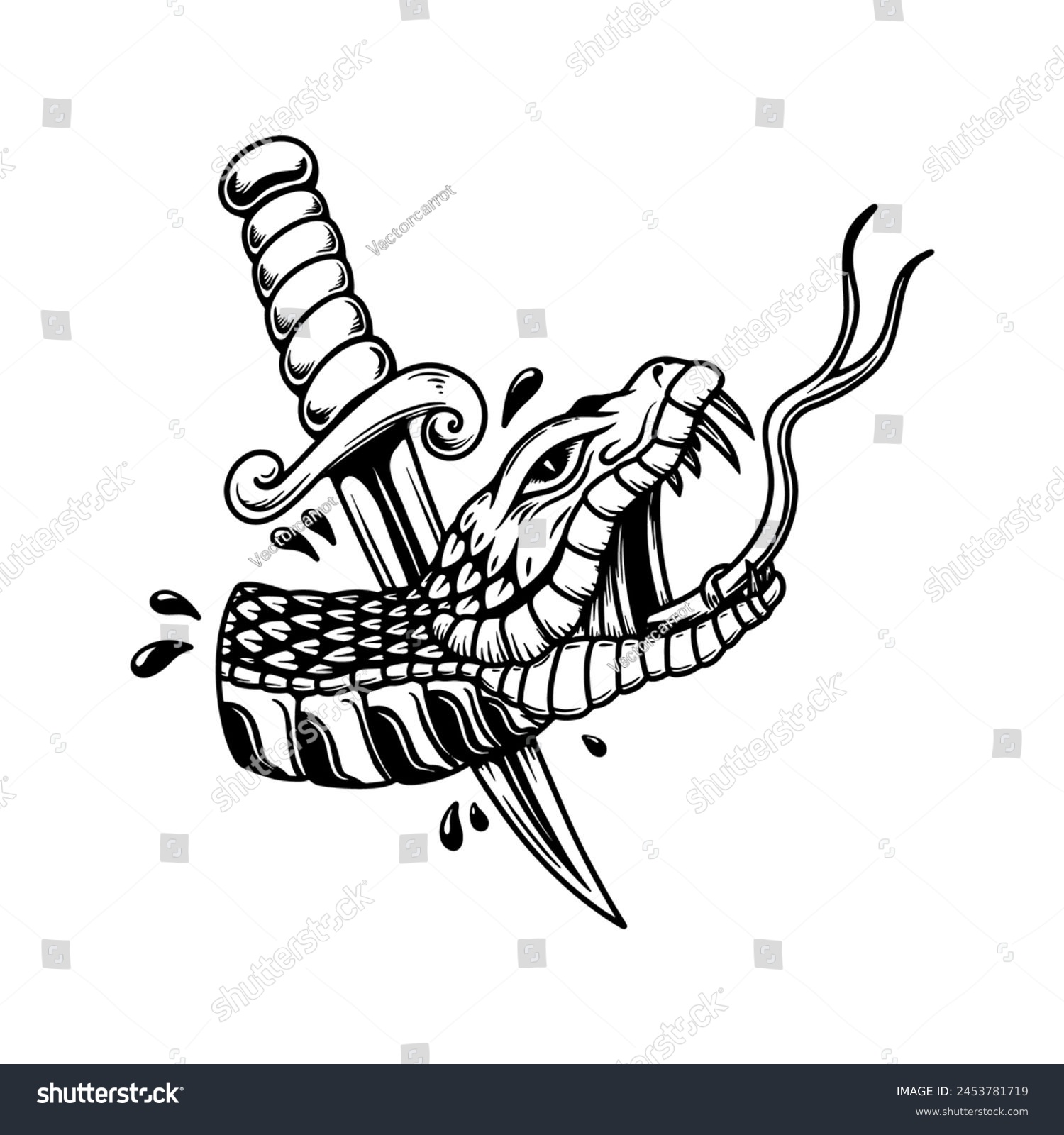 Illustration of snake head with dagger. Design - Royalty Free Stock ...