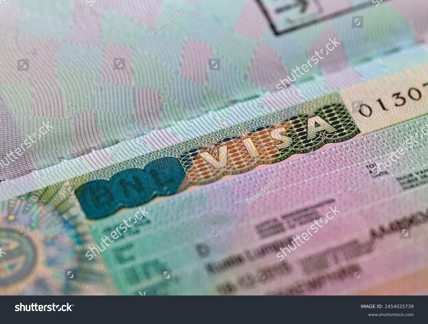 close up Netherlands Visa stamp on travel passport.  #2454025739