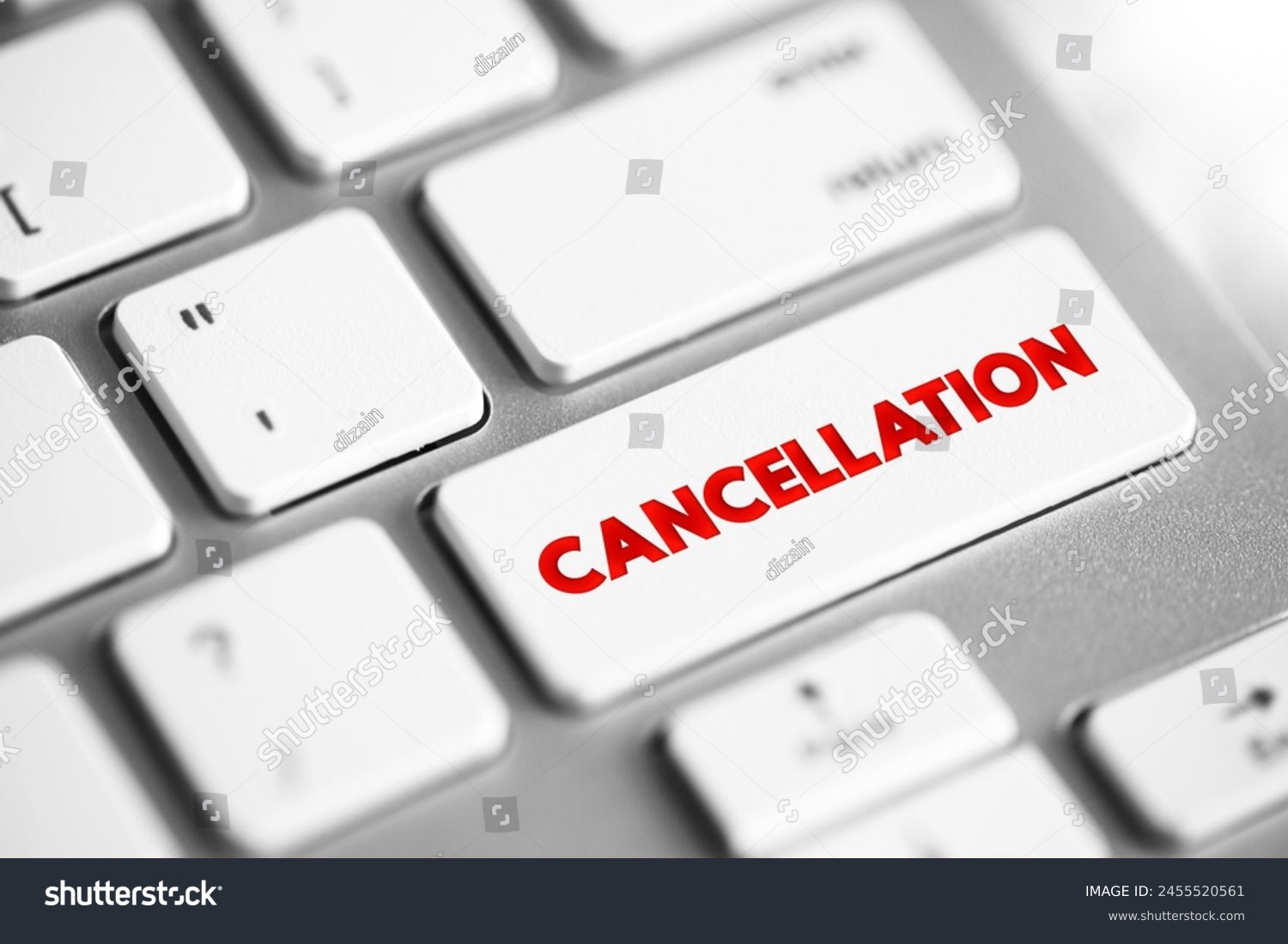 Cancellation - the action of cancelling something, text concept button on keyboard #2455520561