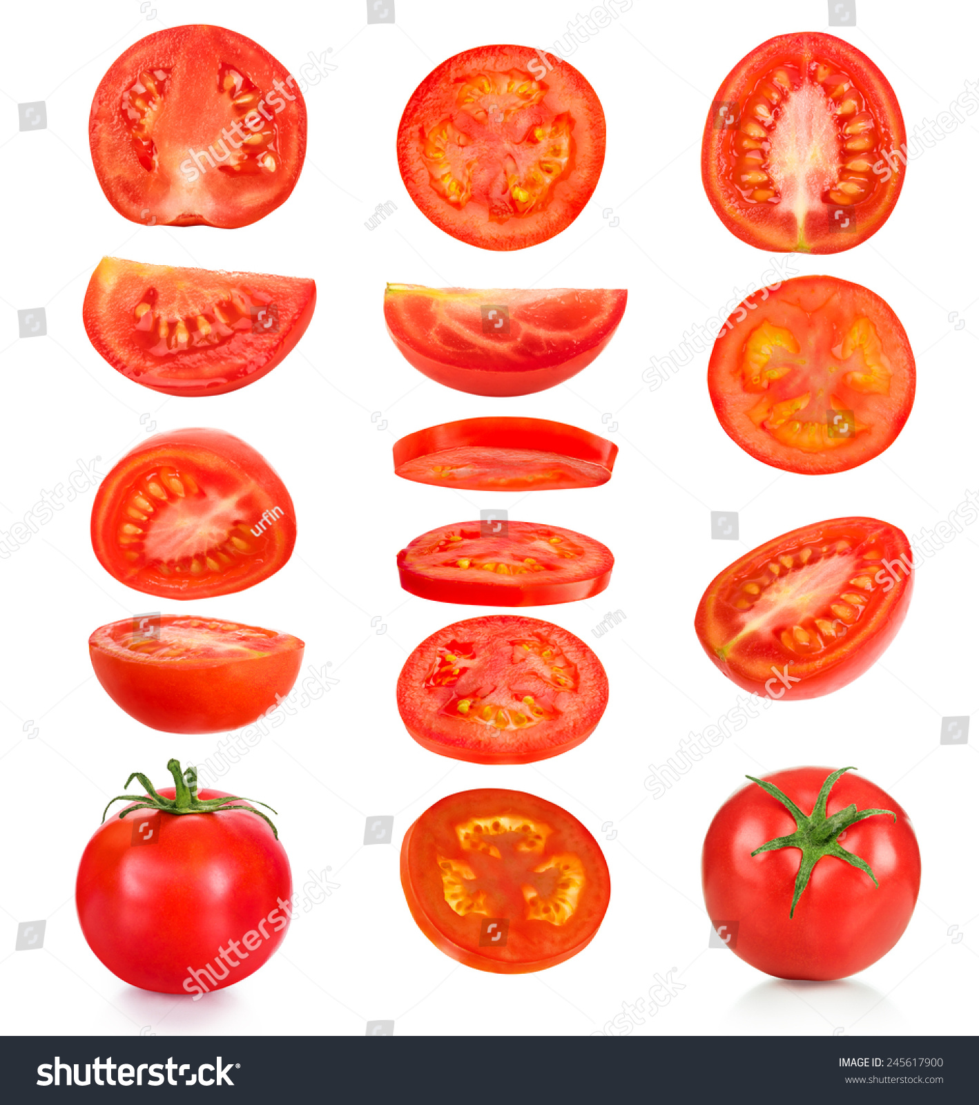 collection of pieces of tomatoes on a white background #245617900
