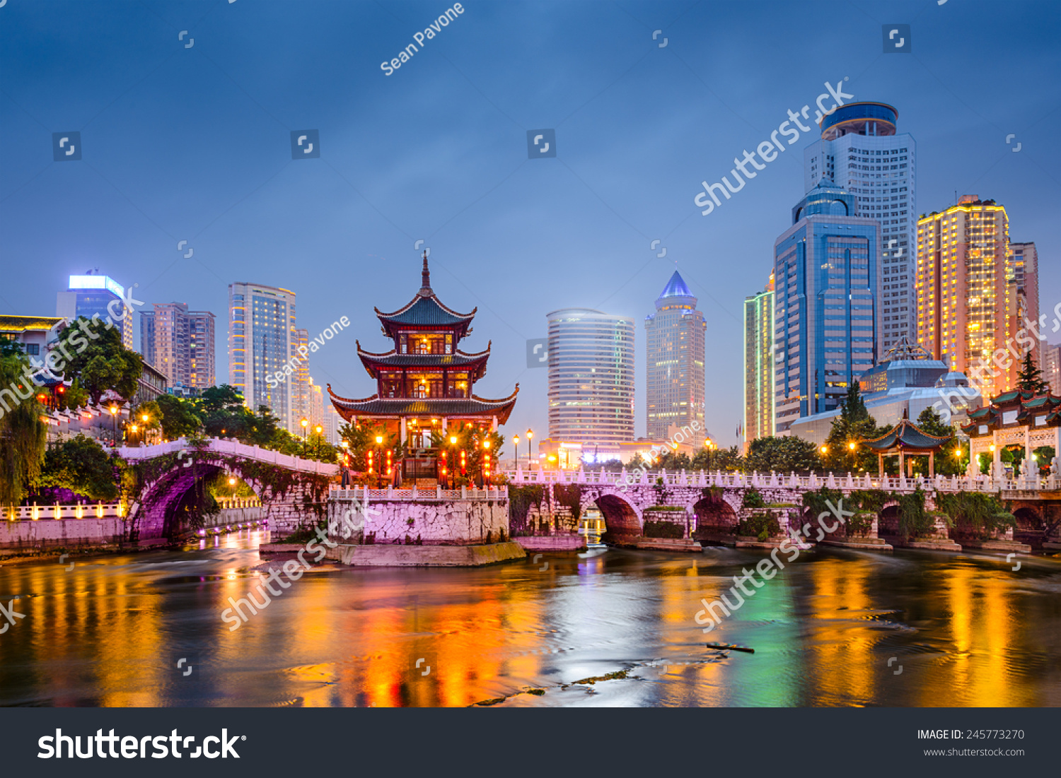 Guiyang, China skyline at Jiaxiu Pavilion on the Nanming River. #245773270